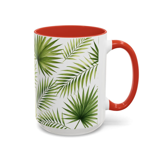Tropical Palm Accent Coffee Mug – Green Leaf Pattern, 11/15oz