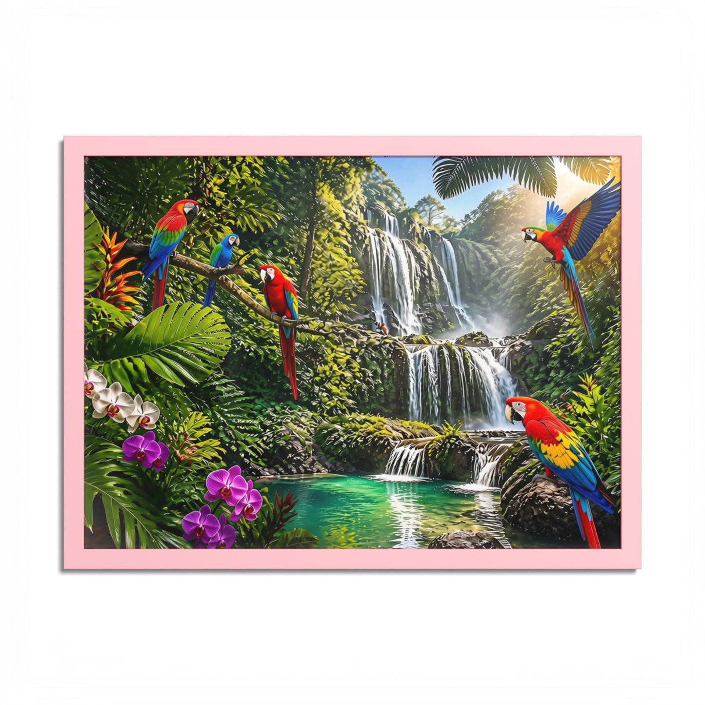 Tropical Waterfall Parrot Poster