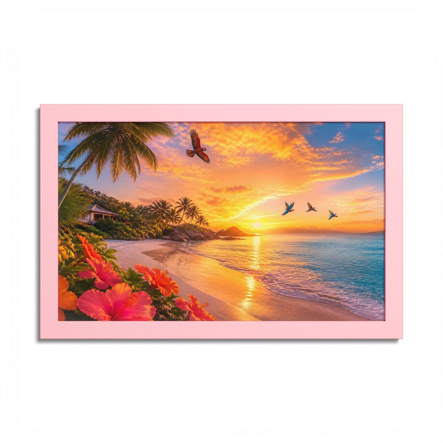 Tropical Sunset Framed Poster — Colorful Beach Wall Art