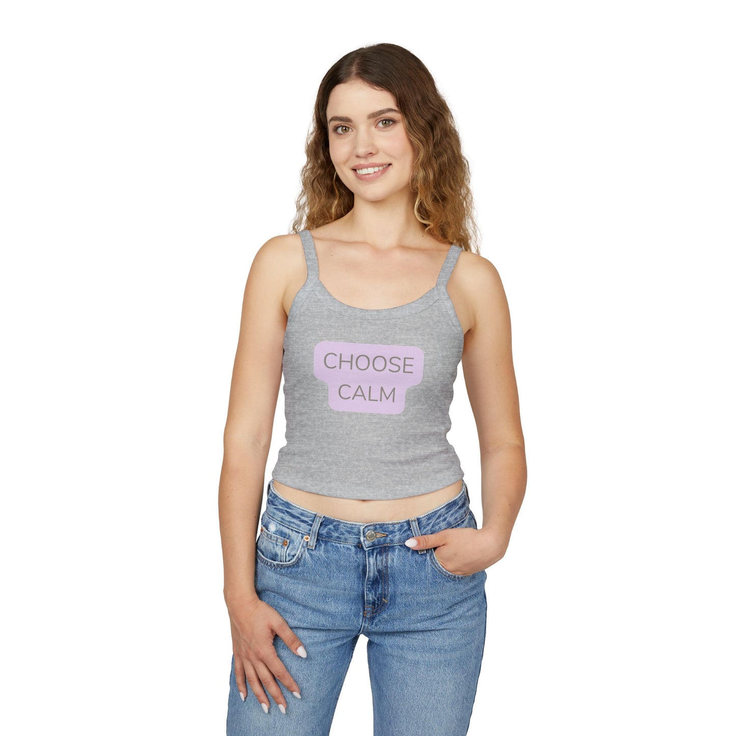 Choose Calm Tank Top — Women's Spaghetti Strap Crop with Positive Graphic