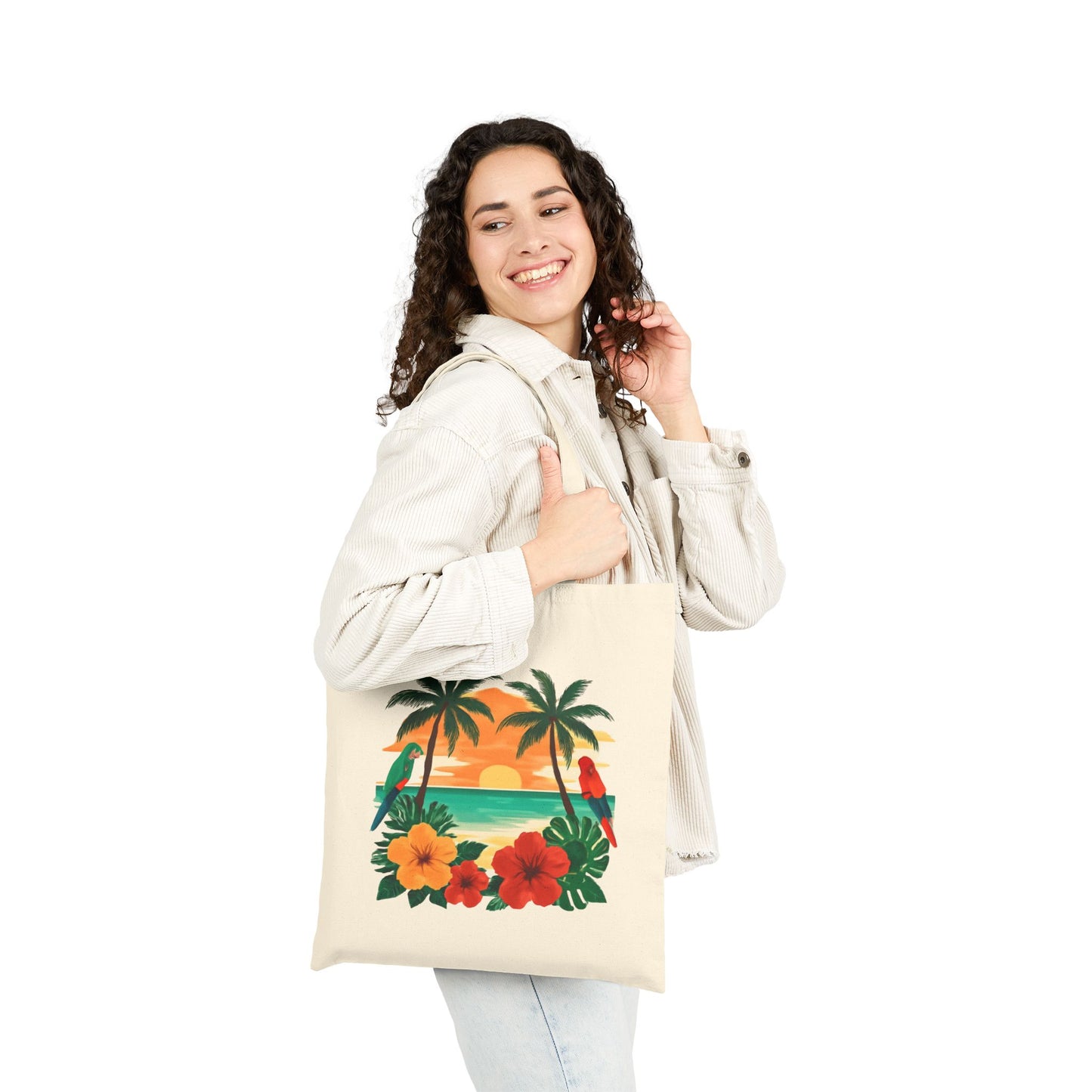 Tote Bag — Tropical Sunset Palm & Hibiscus Canvas Tote