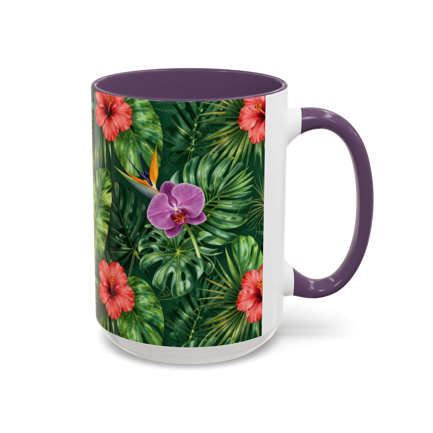 Tropical Floral Coffee Mug — Orchid & Hibiscus Accent 11/15oz