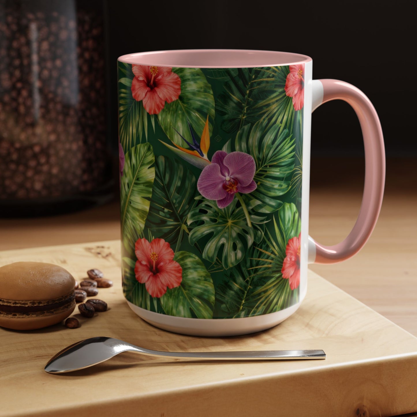 Tropical Floral Coffee Mug — Orchid & Hibiscus Accent 11/15oz