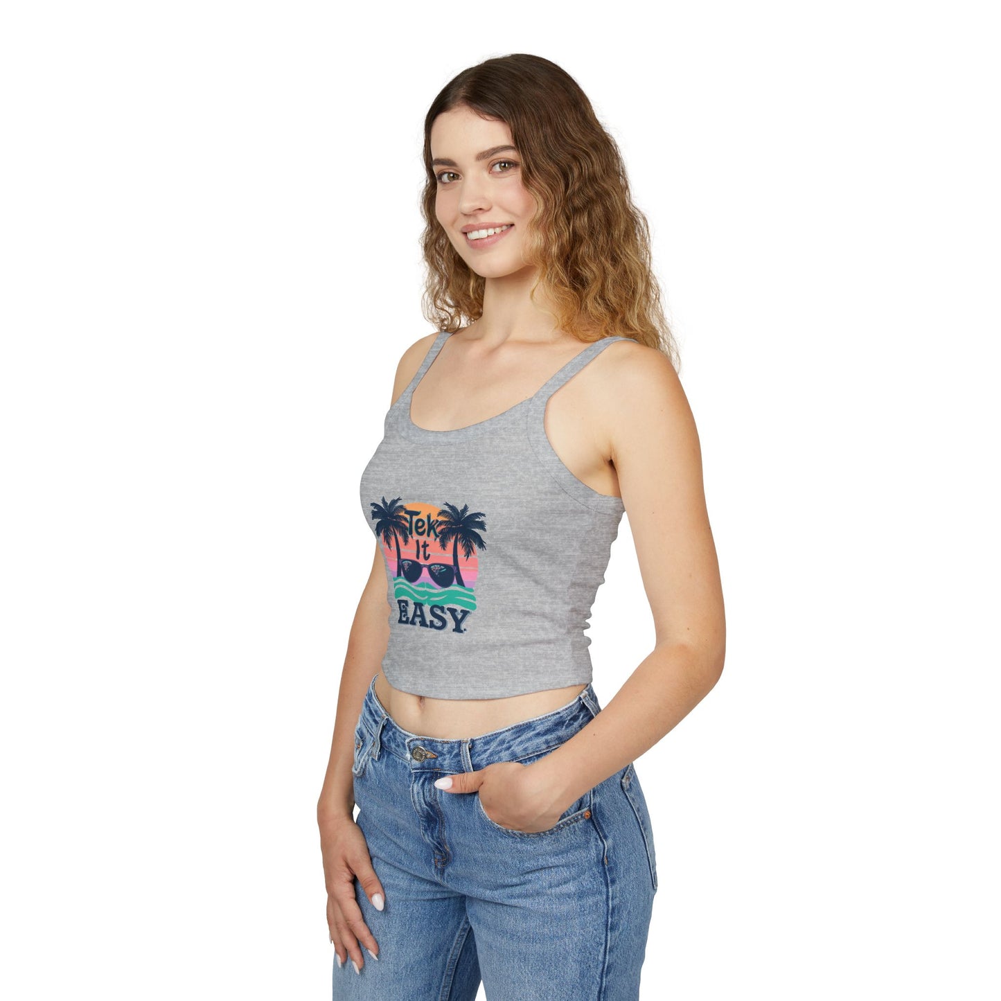 Tropical "Take It Easy" Crop Tank — Women's Beachy Spaghetti Strap Top