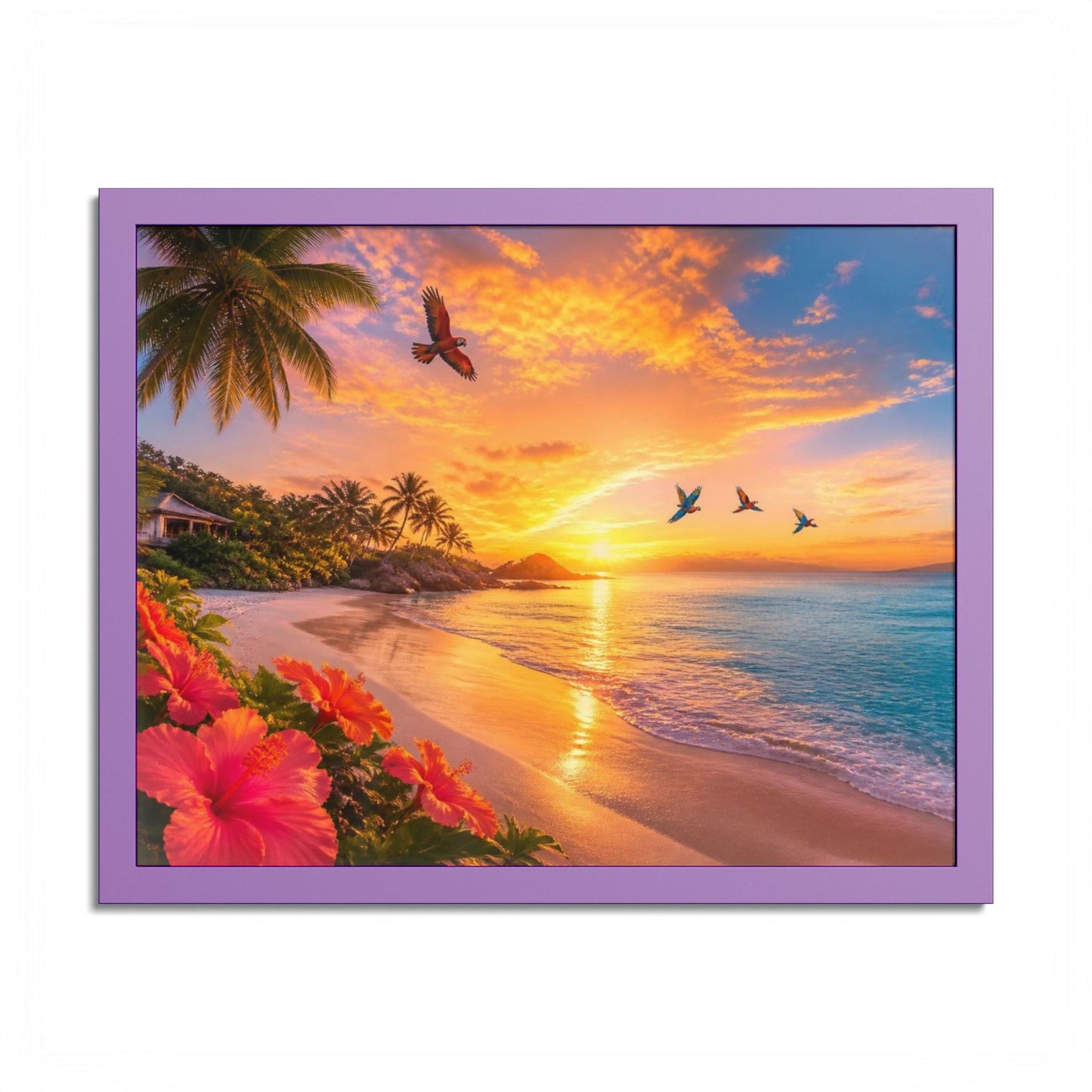 Tropical Sunset Framed Poster — Colorful Beach Wall Art