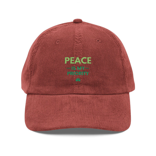 Peace, Love & Prosperity Embroidered Corduroy Cap