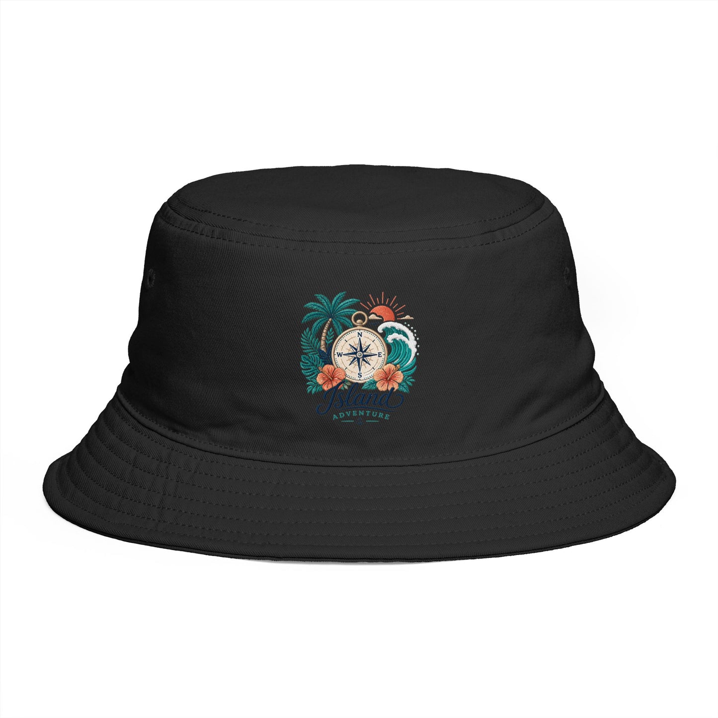 Tropical Compass Bucket Hat — Vintage Beach Palm Sun Design