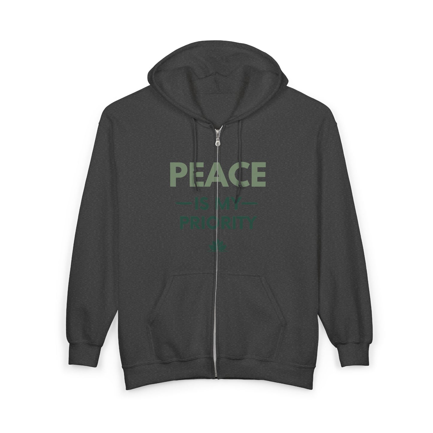 Peace Is My Priority Zip Unisex Heavy Blend Hoodie — Inspirational Peace Message Jacket