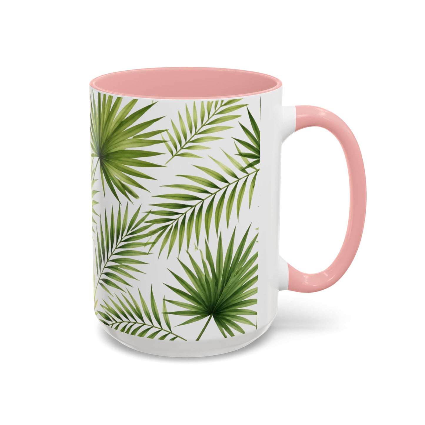 Tropical Palm Accent Coffee Mug – Green Leaf Pattern, 11/15oz