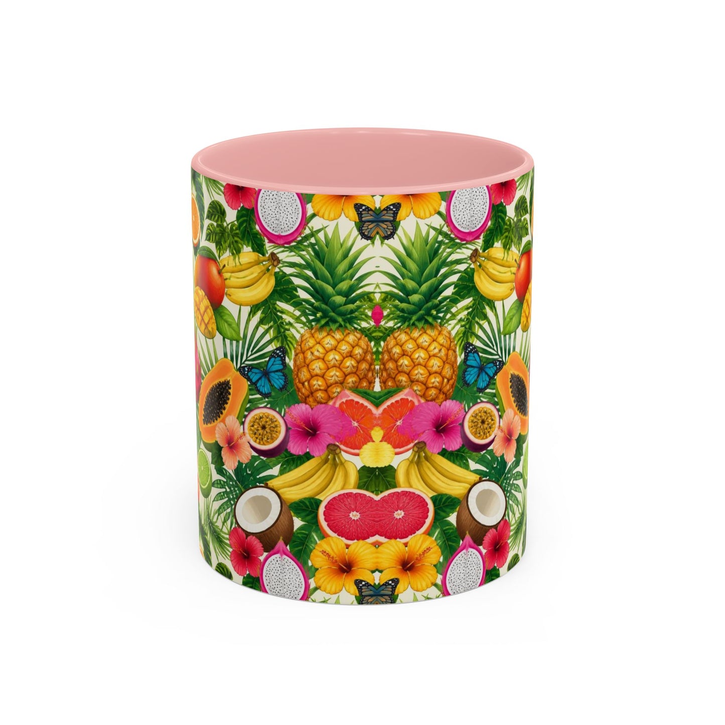 Tropical Fruit Coffee Mug — Colorful Pineapple & Hibiscus Accent Ceramic Mug (11/15oz)