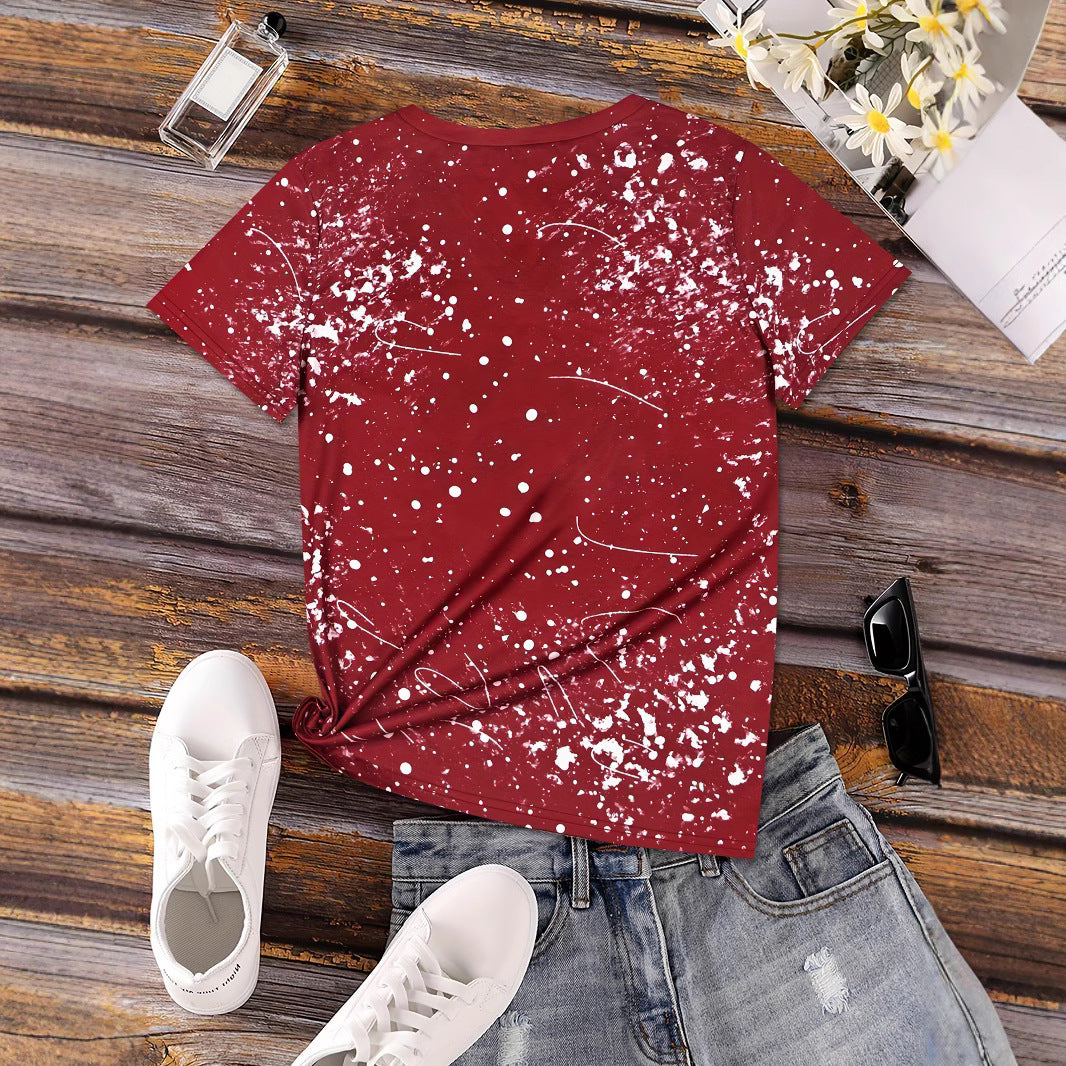 Christmas Reindeer Cartoon Printed Top – Festive Women’s Holiday Tee