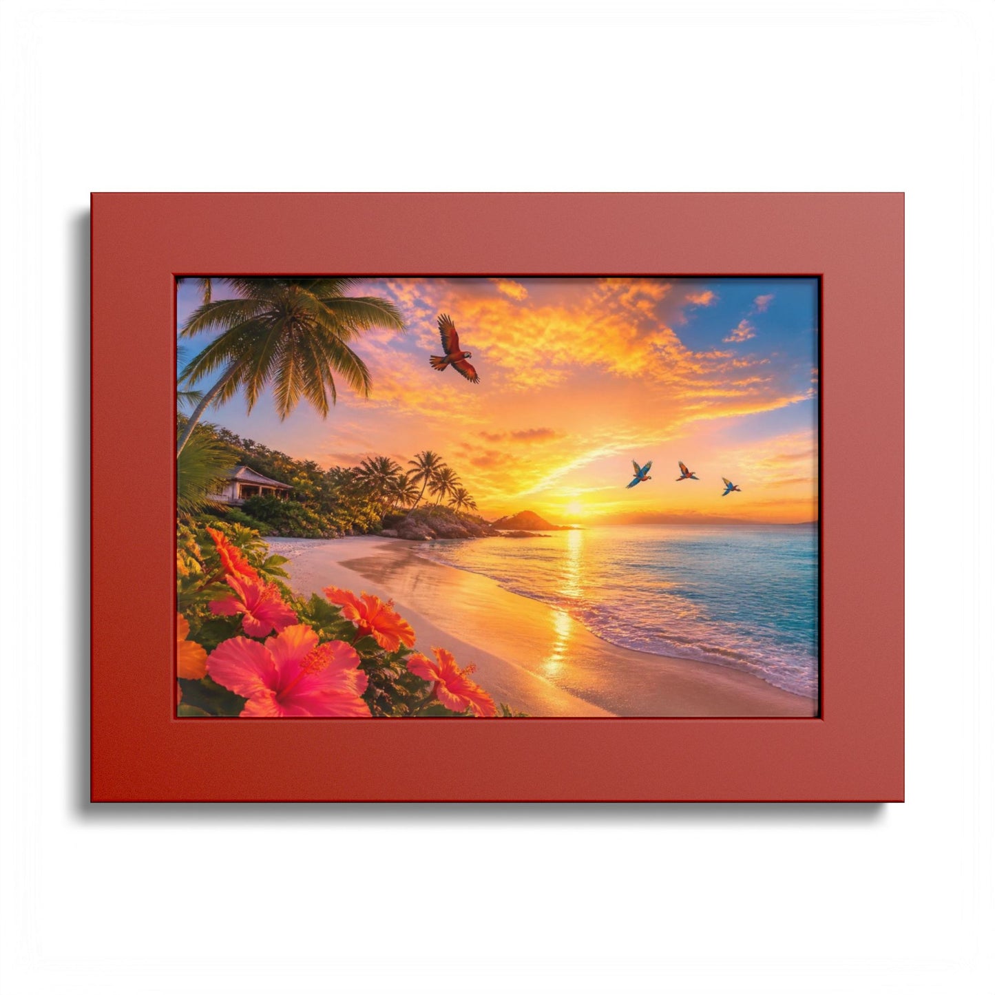 Tropical Sunset Framed Poster — Colorful Beach Wall Art