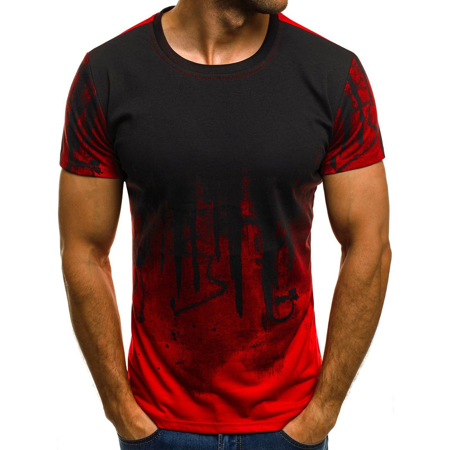 Men's Gradient Fitness Compression T-Shirt – Black & Red Slim Fit Tee