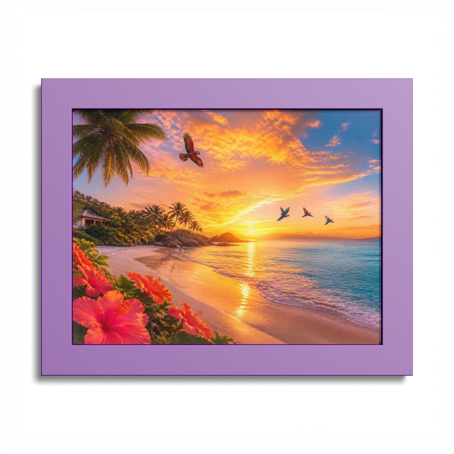 Tropical Sunset Framed Poster — Colorful Beach Wall Art