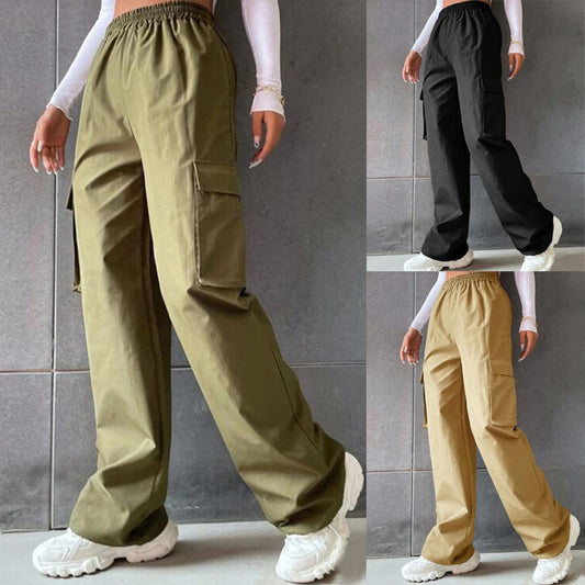 Women's High-Waist Utility Pocket Workwear Pants – Solid Color