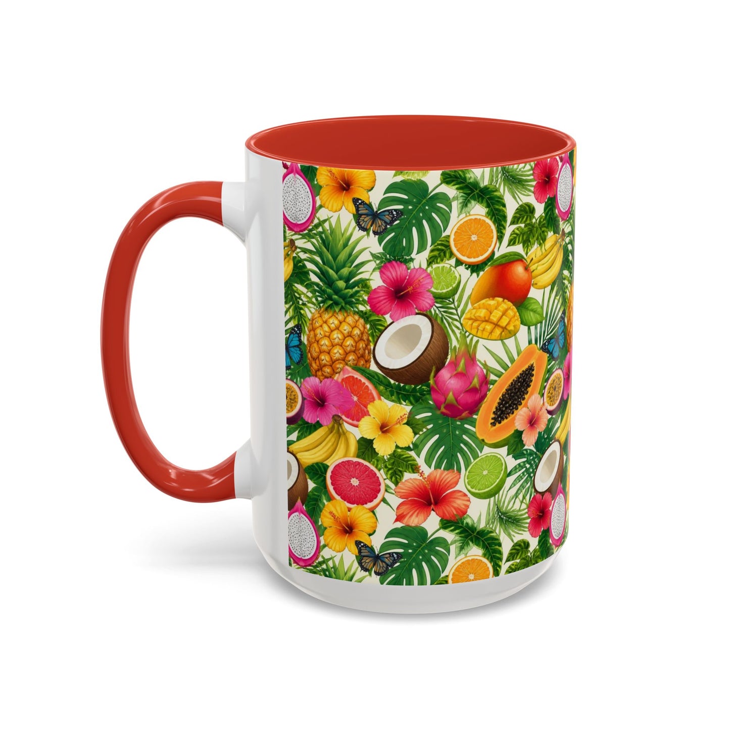 Tropical Fruit Coffee Mug — Colorful Pineapple & Hibiscus Accent Ceramic Mug (11/15oz)