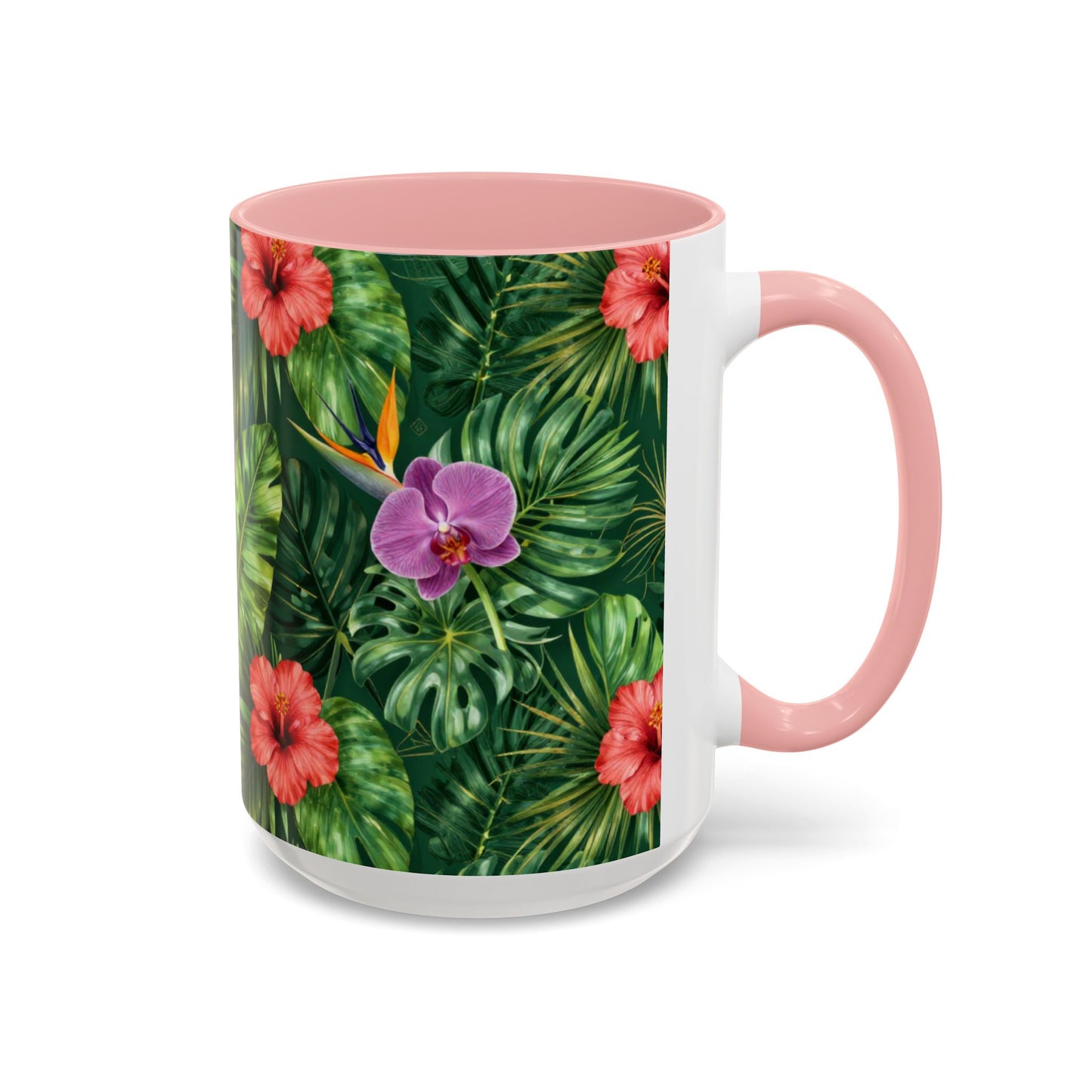 Tropical Floral Coffee Mug — Orchid & Hibiscus Accent 11/15oz