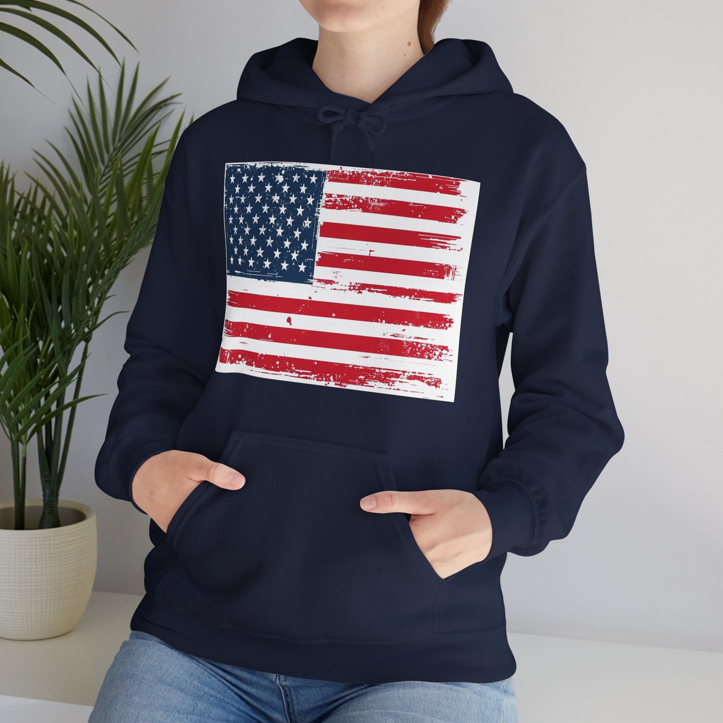 Vintage American Flag Hoodie, Unisex Sweatshirt for Independence Day, Patriotic Gift, Cozy Outerwear, 4th of July Celebration