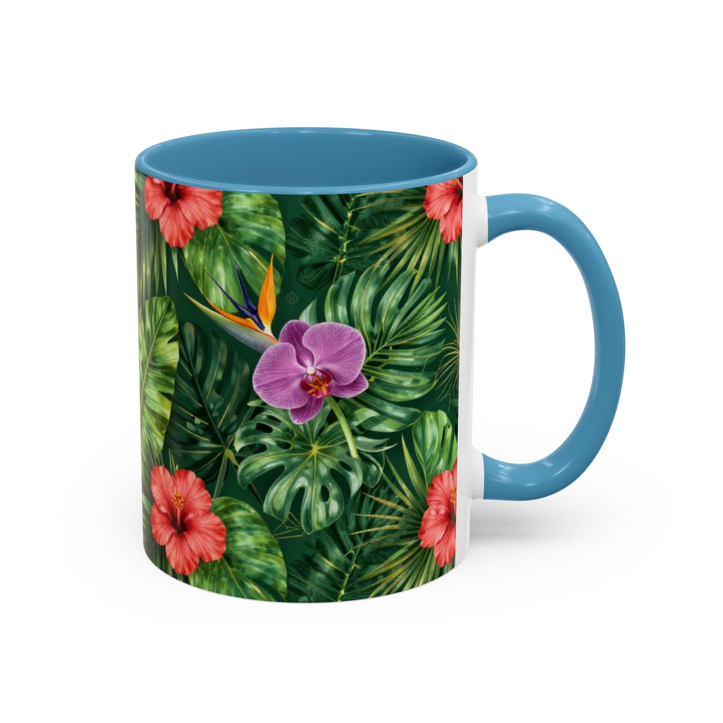 Tropical Floral Coffee Mug — Orchid & Hibiscus Accent 11/15oz