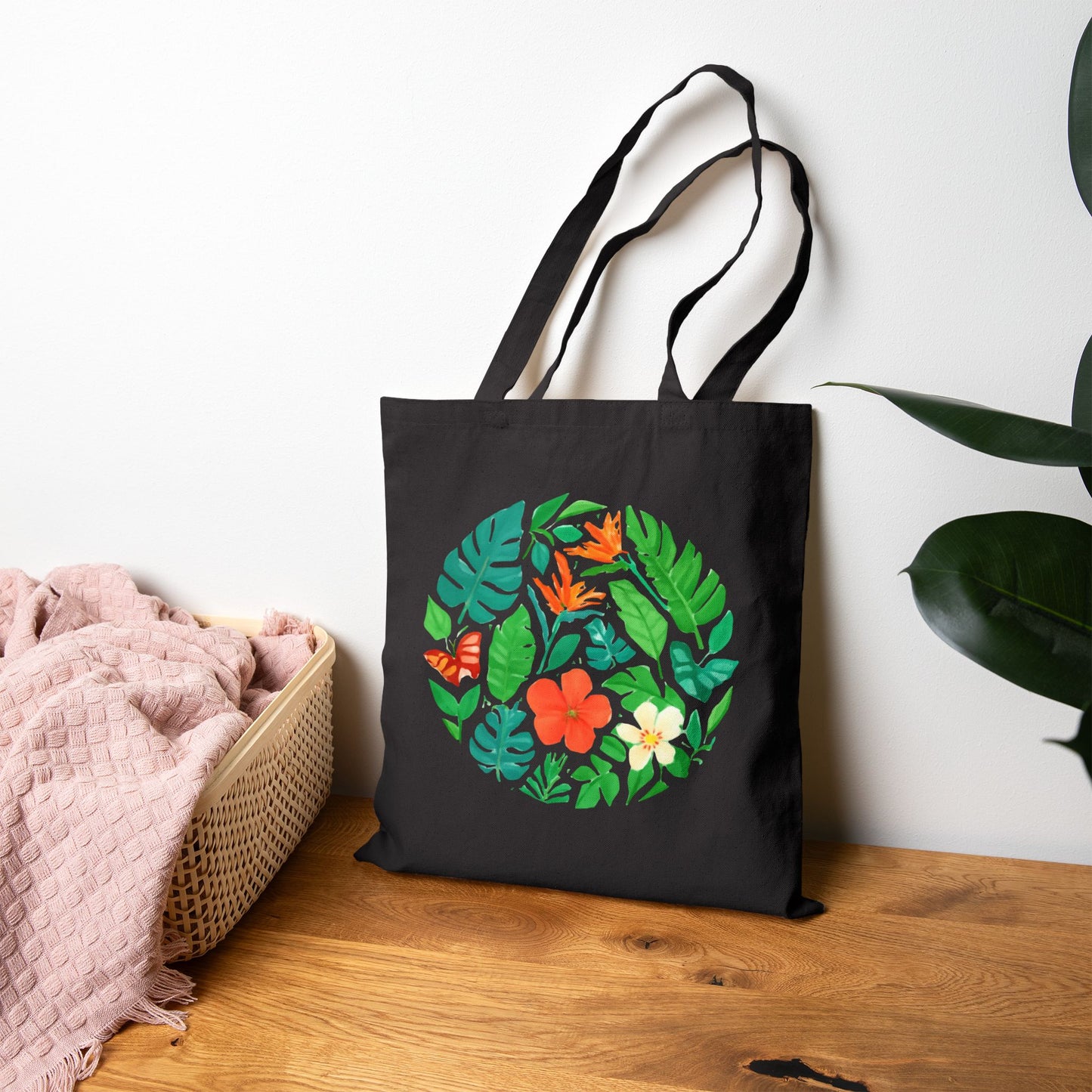 Tote Bag — Tropical Floral Circle Canvas Tote