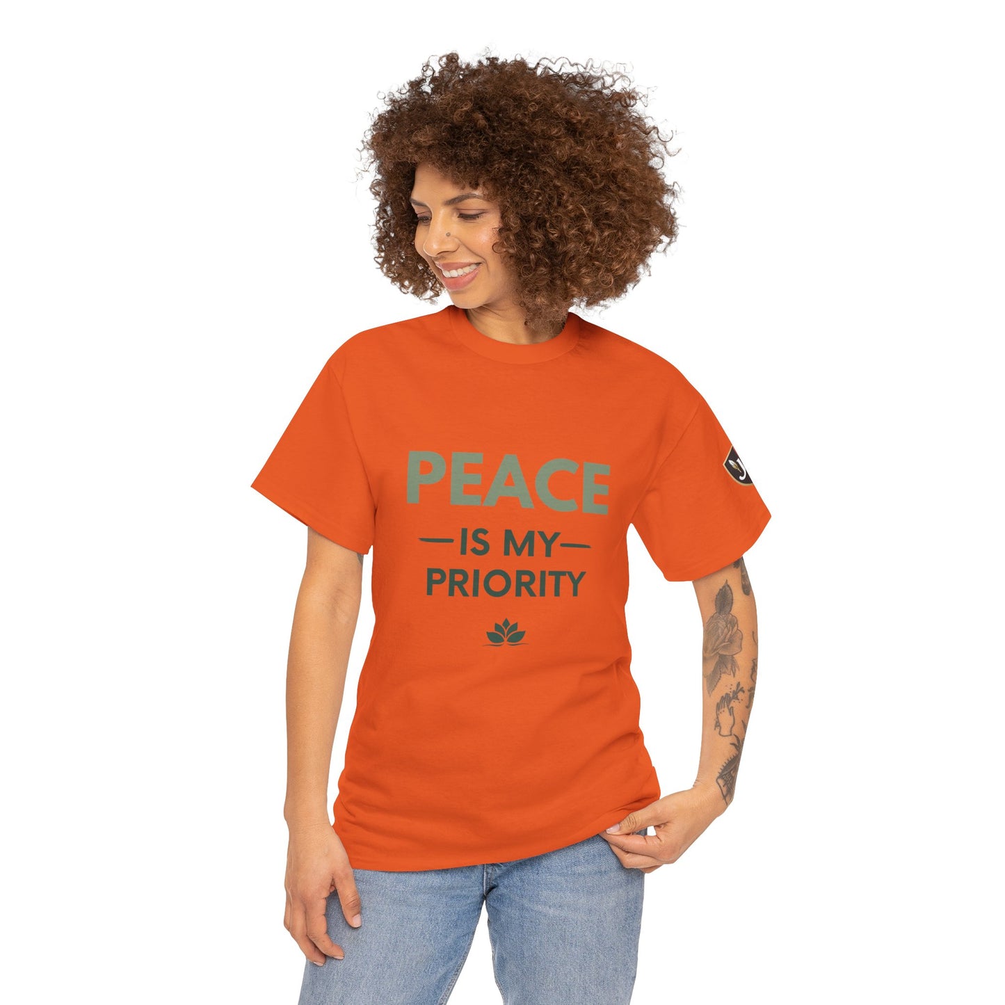 Peace is My Priority Unisex Heavy Cotton Tee, Relaxed Fit T-Shirt, Mindfulness Shirt, Gift for Meditation Lovers
