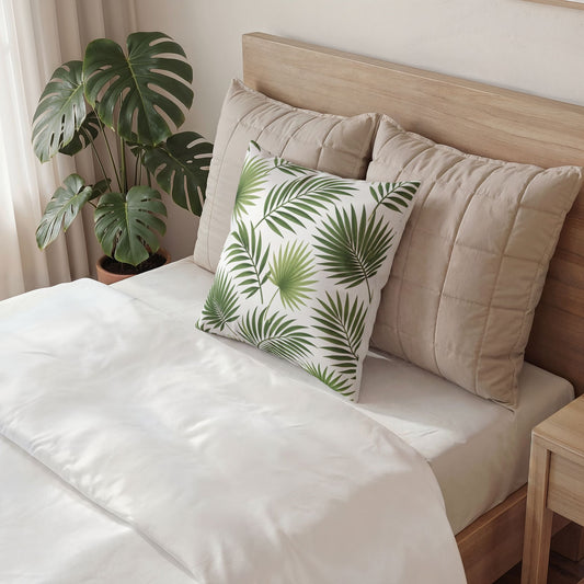 Tropical Palm Velvet Pillow — Green Leaf Decorative Throw Cushion