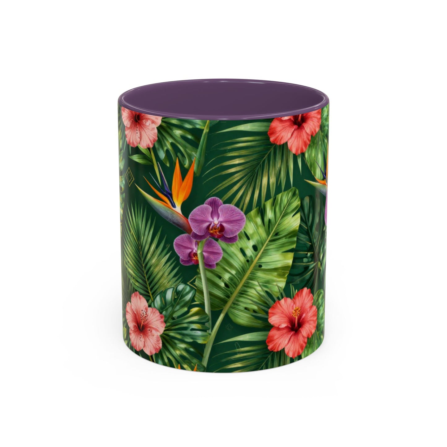 Tropical Floral Coffee Mug — Orchid & Hibiscus Accent 11/15oz