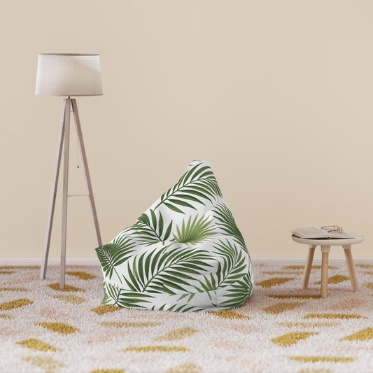 Tropical Palm Leaf Bean Bag Cover - Green Botanical Floor Pouf Slipcover