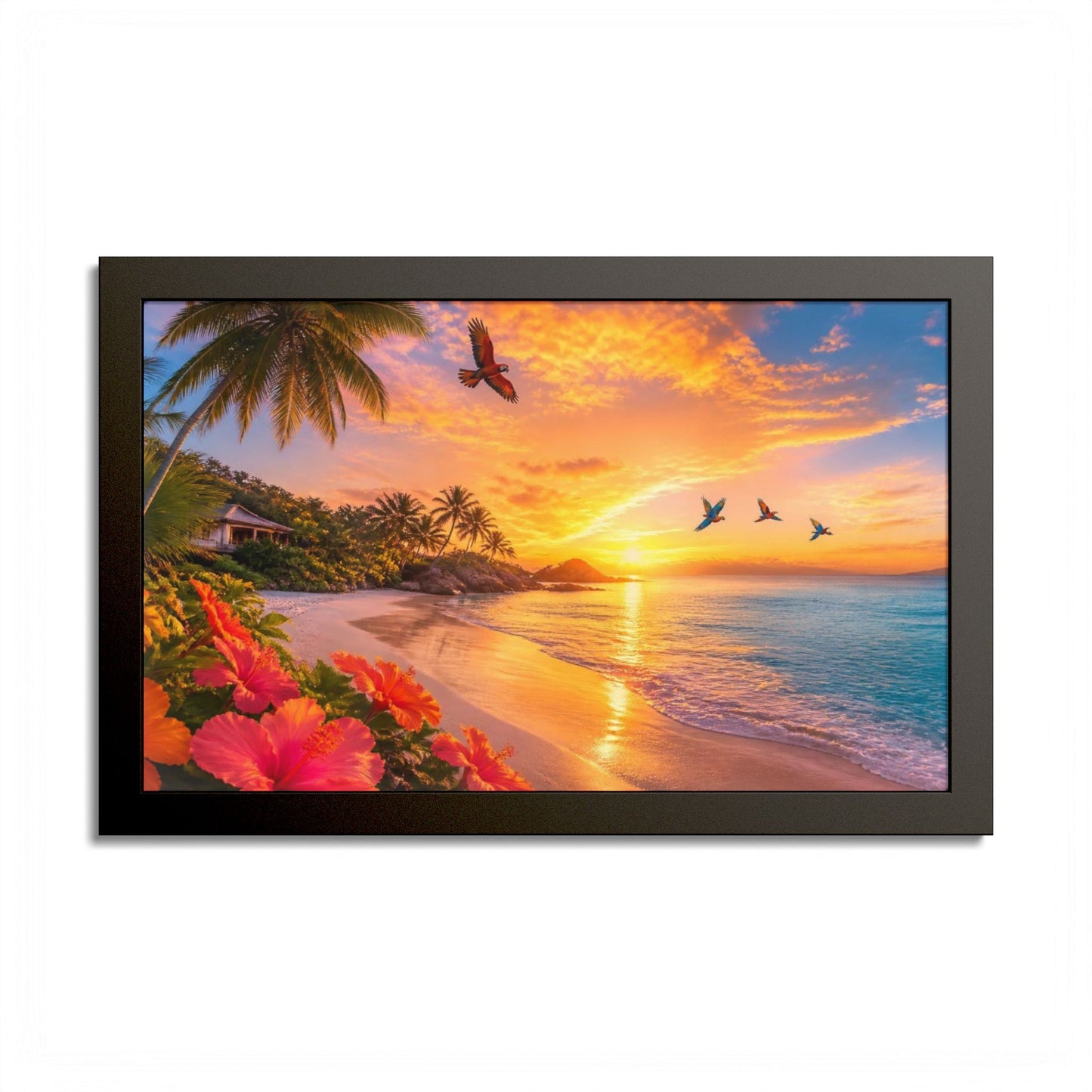 Tropical Sunset Framed Poster — Colorful Beach Wall Art