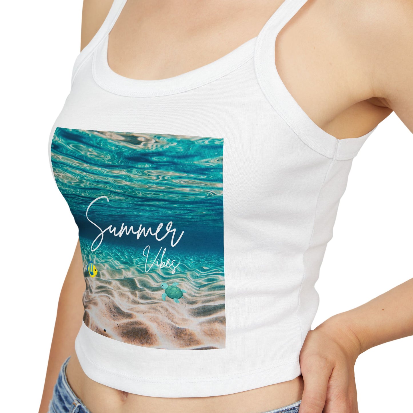 Camiseta de tirantes finos "Summer Vibes" - Ropa de playa, conjunto para vacaciones, moda de verano, top casual