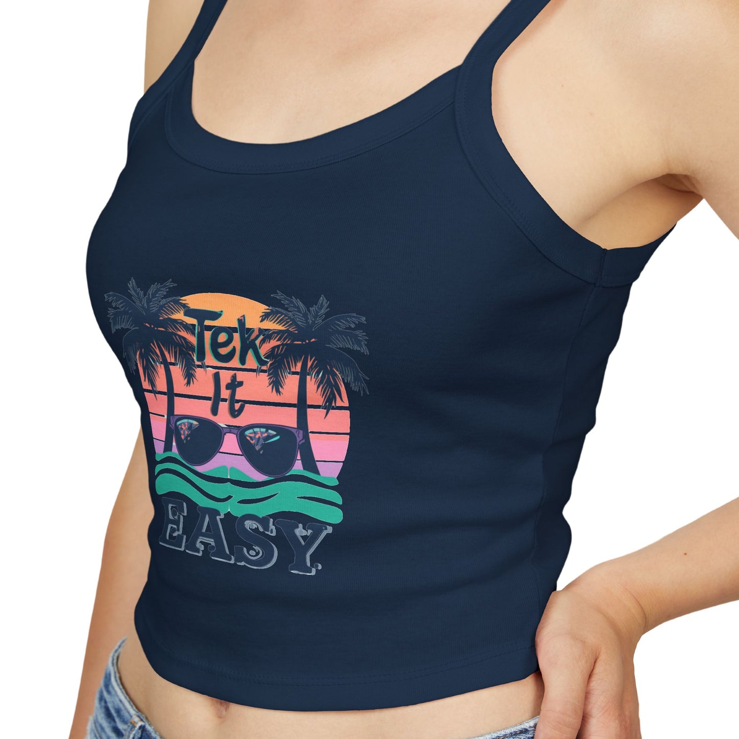 Tropical "Take It Easy" Crop Tank — Women's Beachy Spaghetti Strap Top