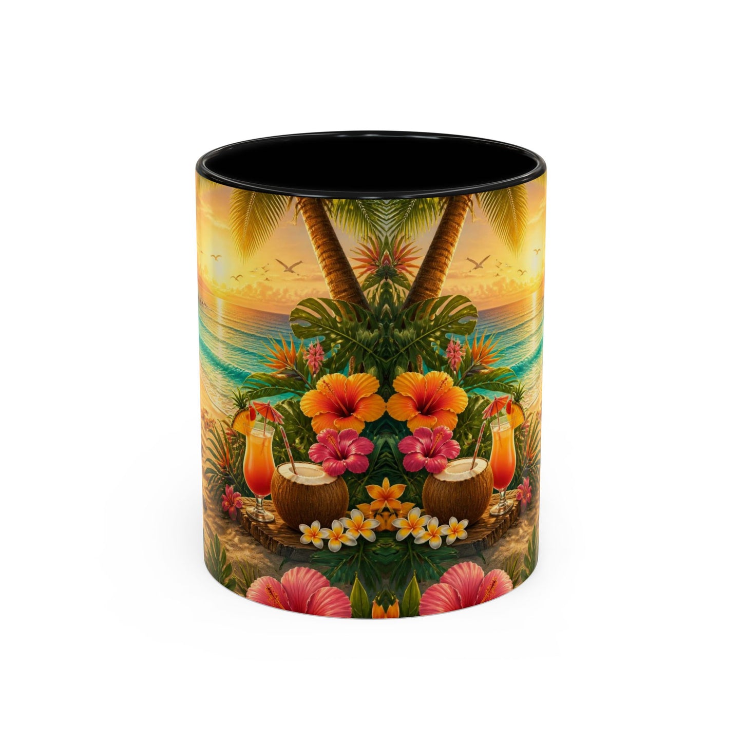 Tropical Beach Coffee Mug – Sunset Luau Hawaiian Floral Accent