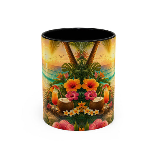 Tropical Beach Coffee Mug – Sunset Luau Hawaiian Floral Accent