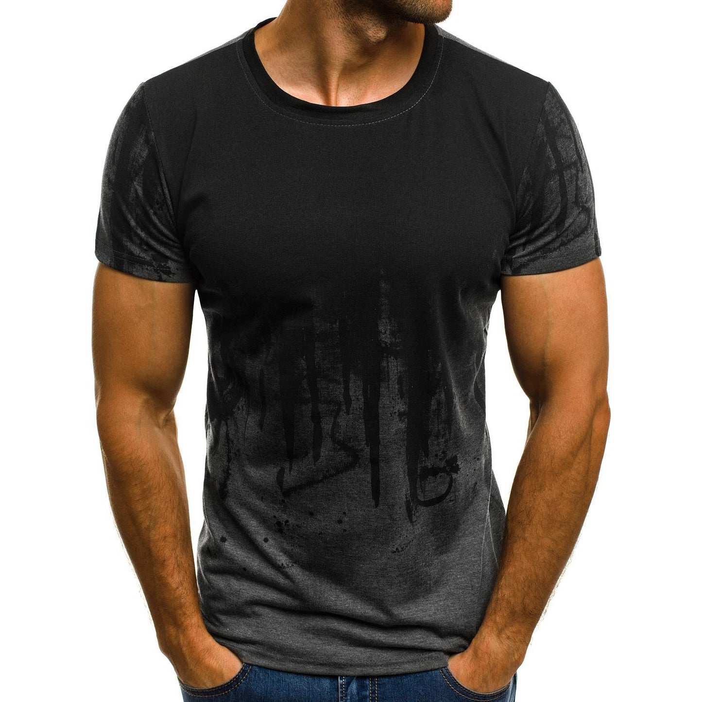 Men's Gradient Fitness Compression T-Shirt – Black & Red Slim Fit Tee
