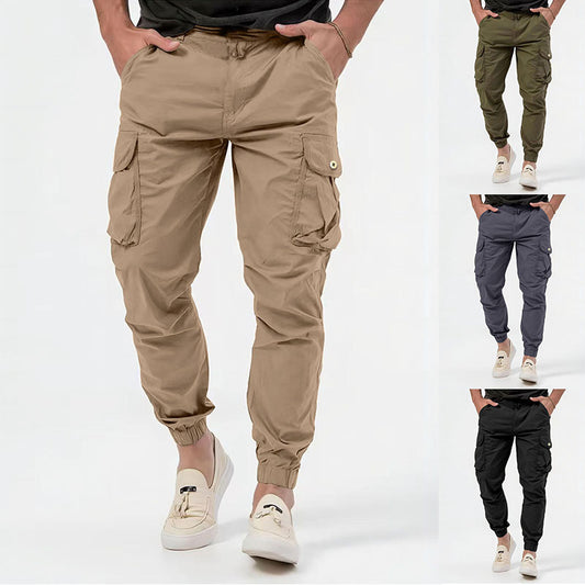 Men's Cargo Trousers – 3D Pockets, Solid Color, Casual Fit