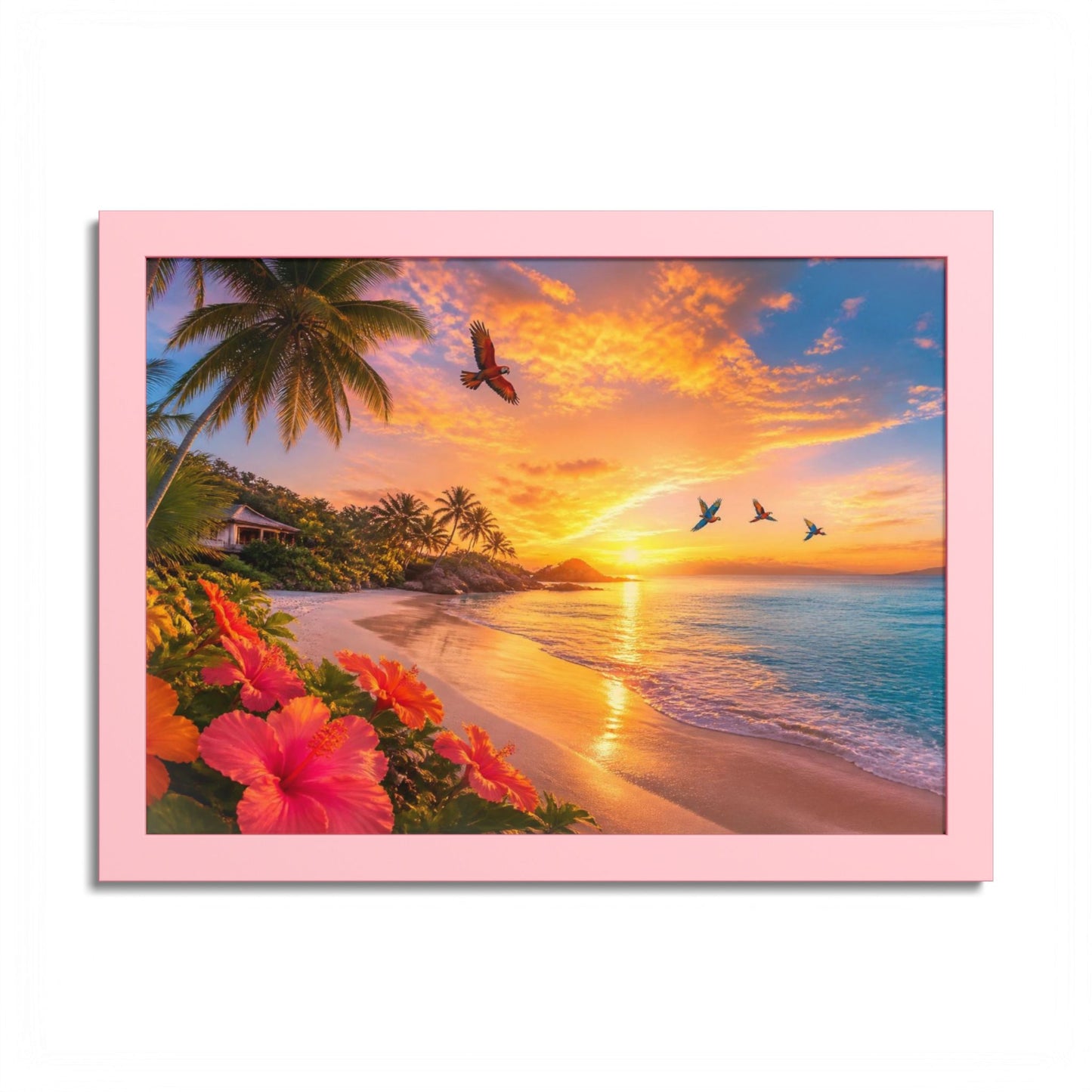 Tropical Sunset Framed Poster — Colorful Beach Wall Art