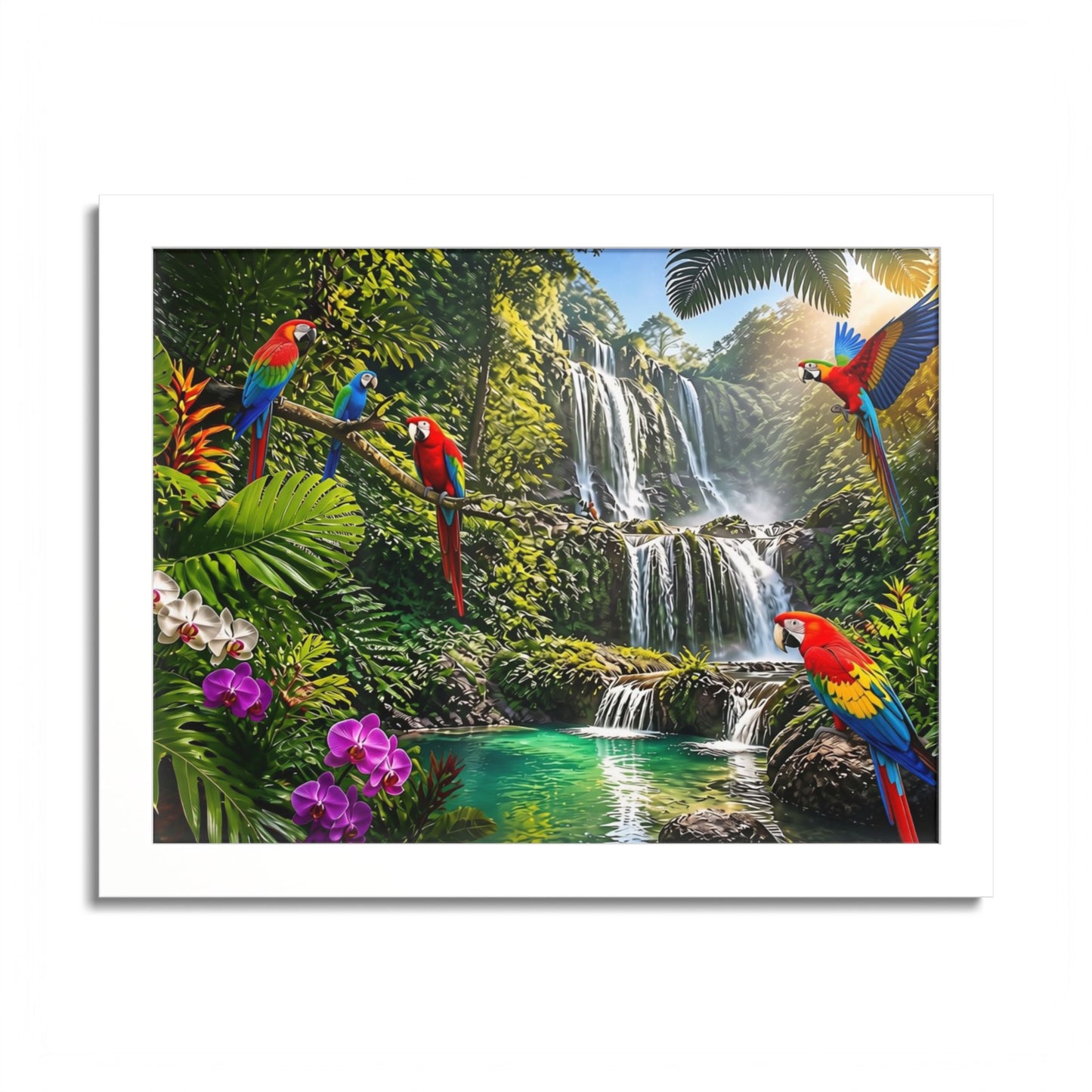 Tropical Waterfall Parrot Poster