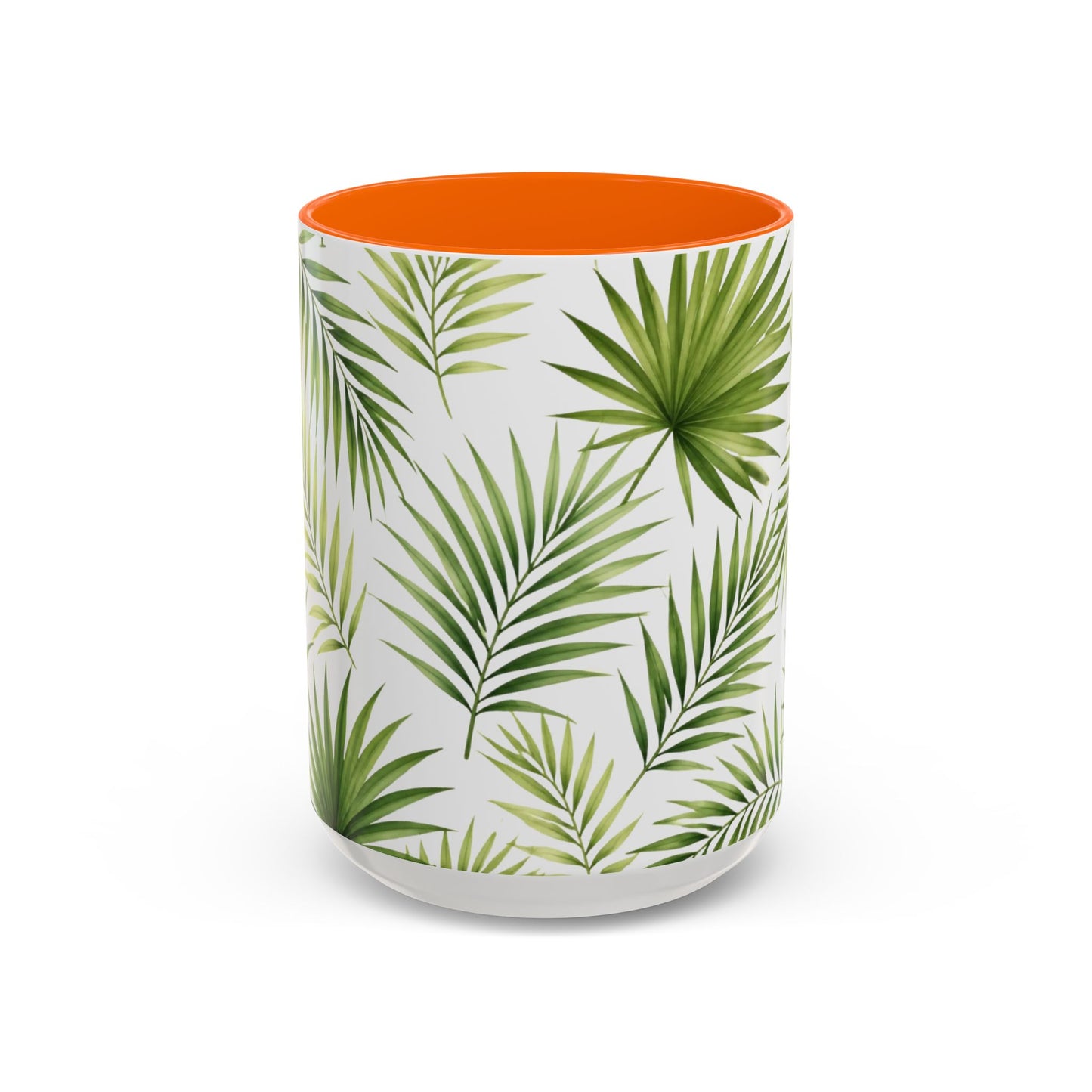 Tropical Palm Accent Coffee Mug – Green Leaf Pattern, 11/15oz
