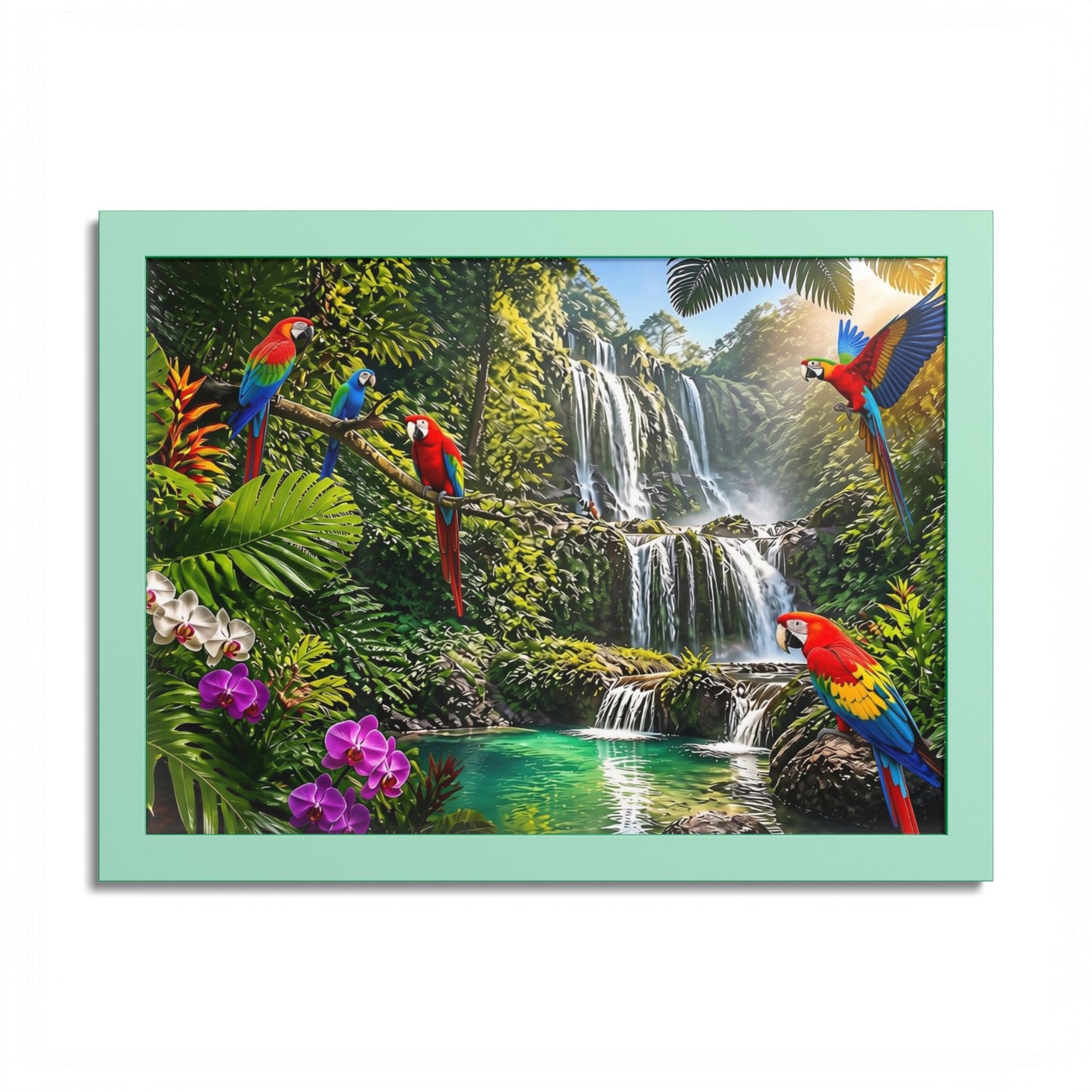 Tropical Waterfall Parrot Poster