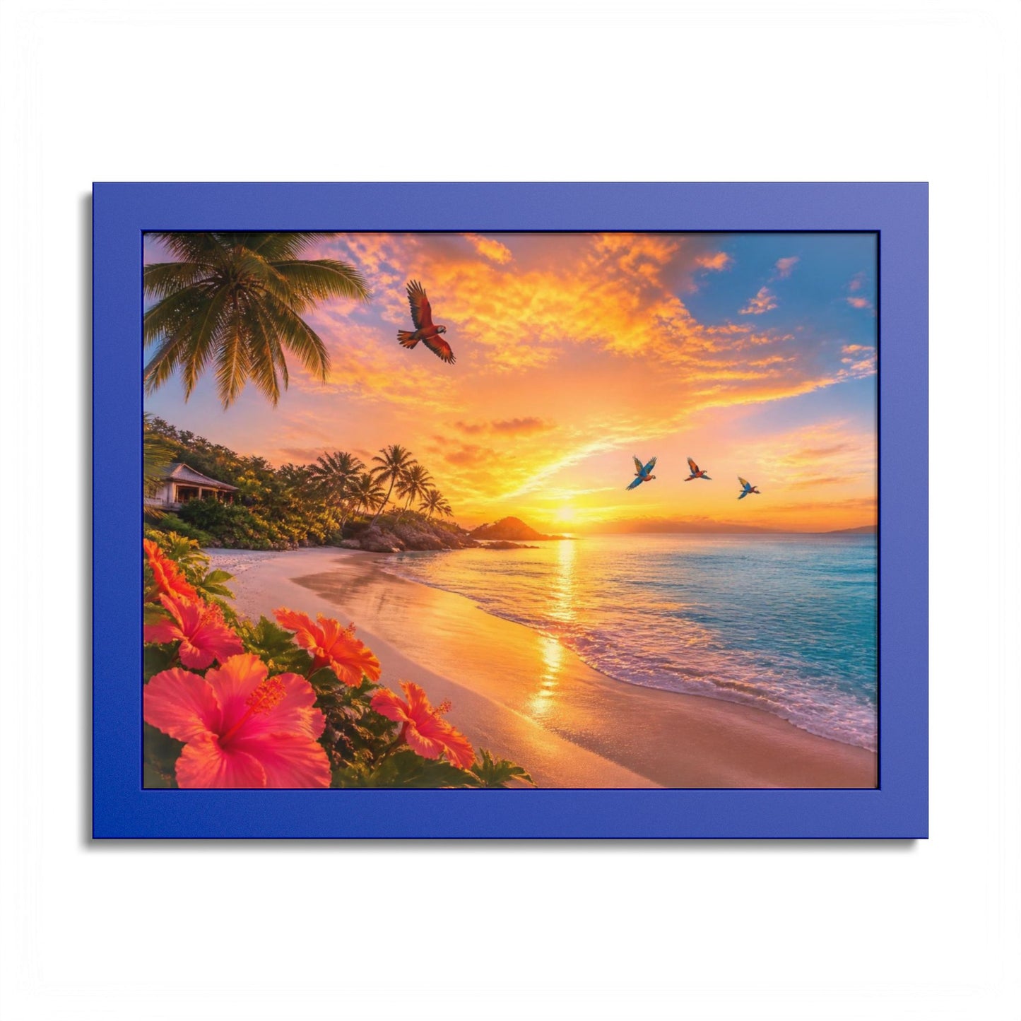 Tropical Sunset Framed Poster — Colorful Beach Wall Art
