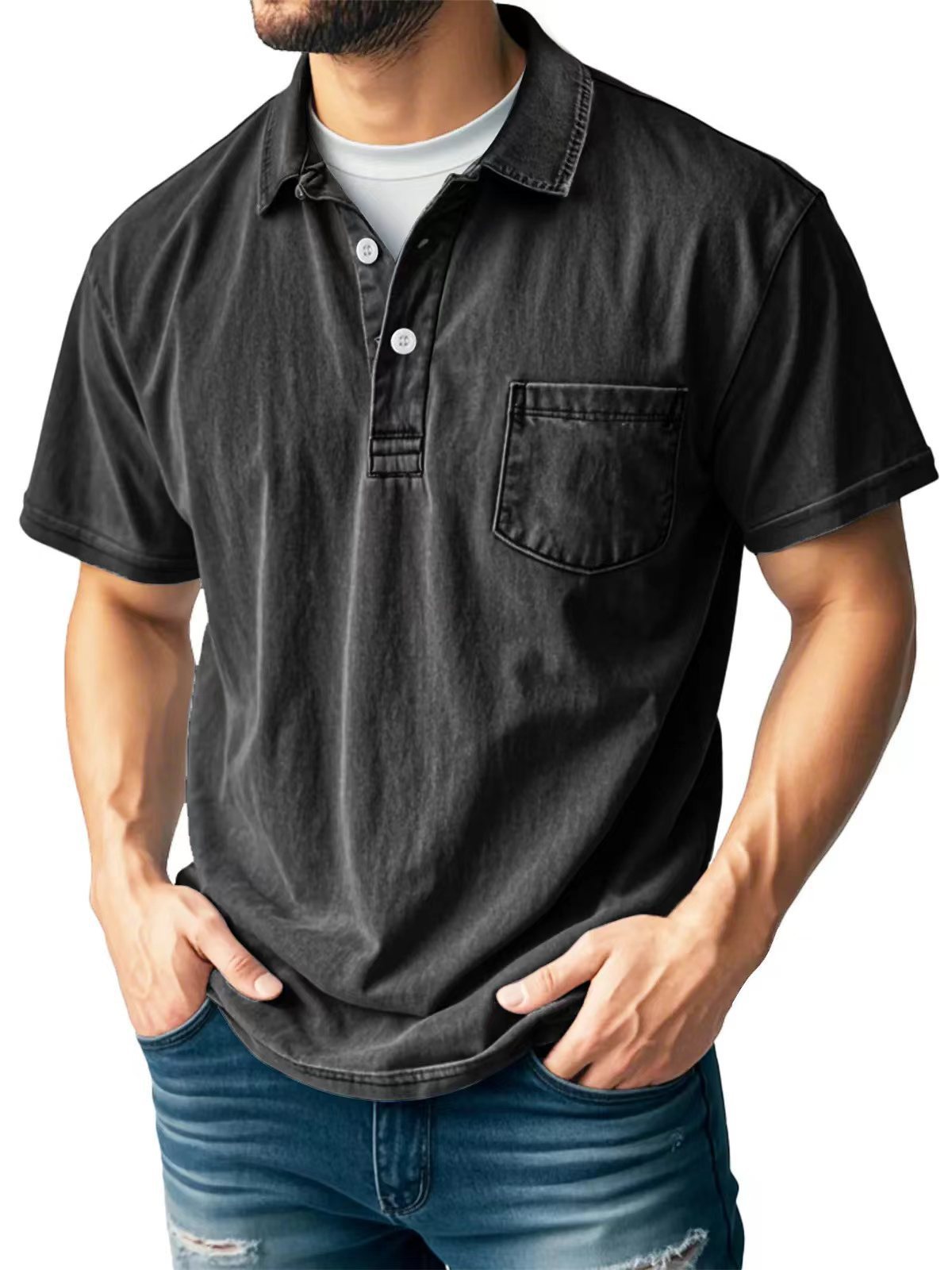 Men’s Casual Short Sleeve Polo Shirt with Lapel – Versatile & Stylish