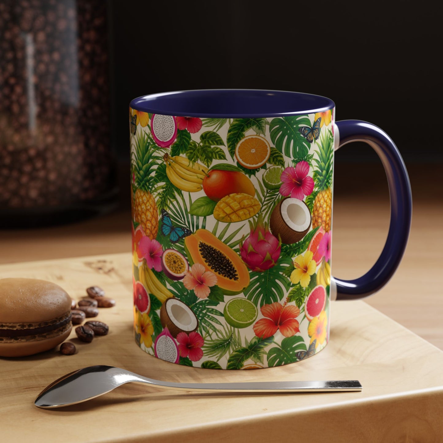 Tropical Fruit Coffee Mug — Colorful Pineapple & Hibiscus Accent Ceramic Mug (11/15oz)