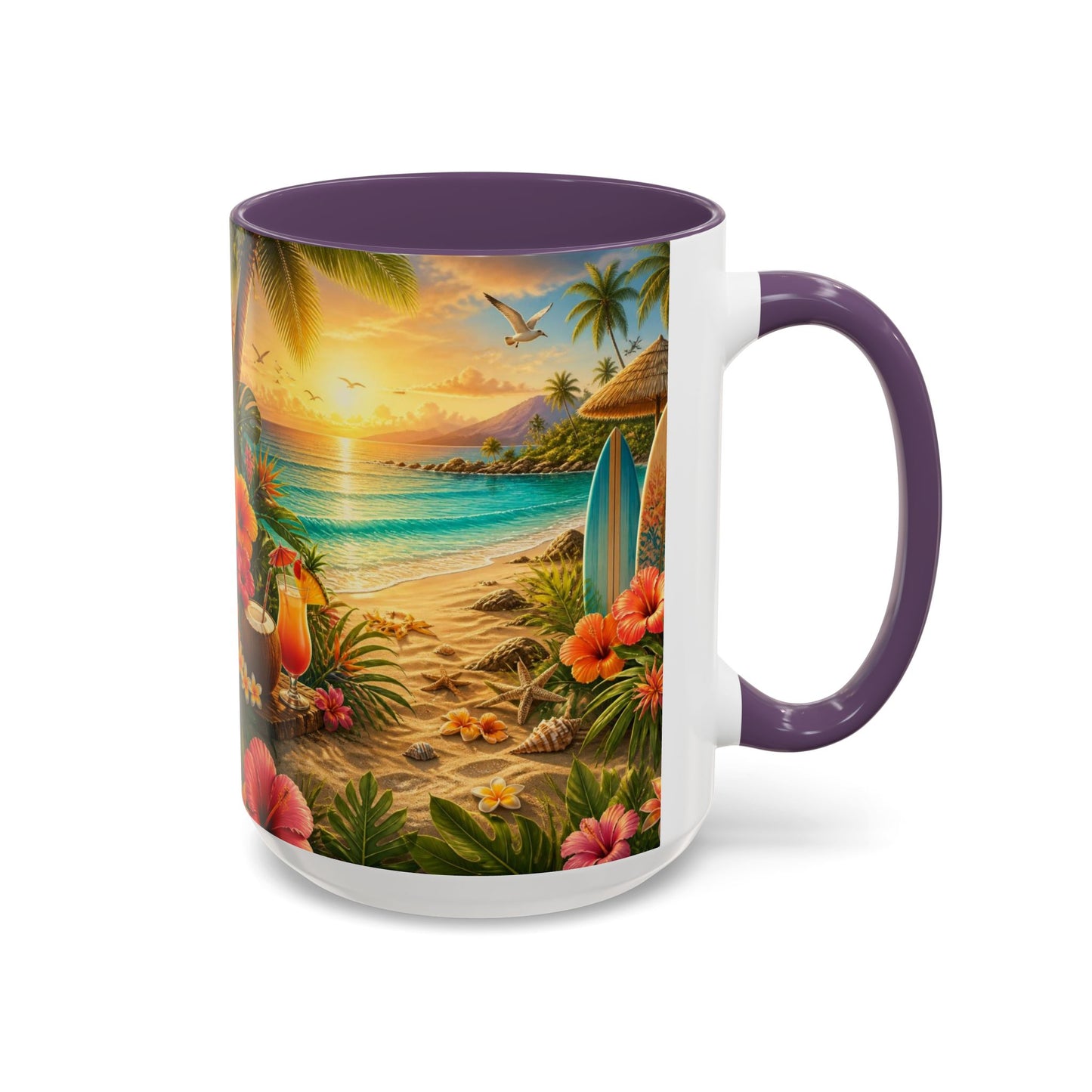 Tropical Beach Coffee Mug – Sunset Luau Hawaiian Floral Accent