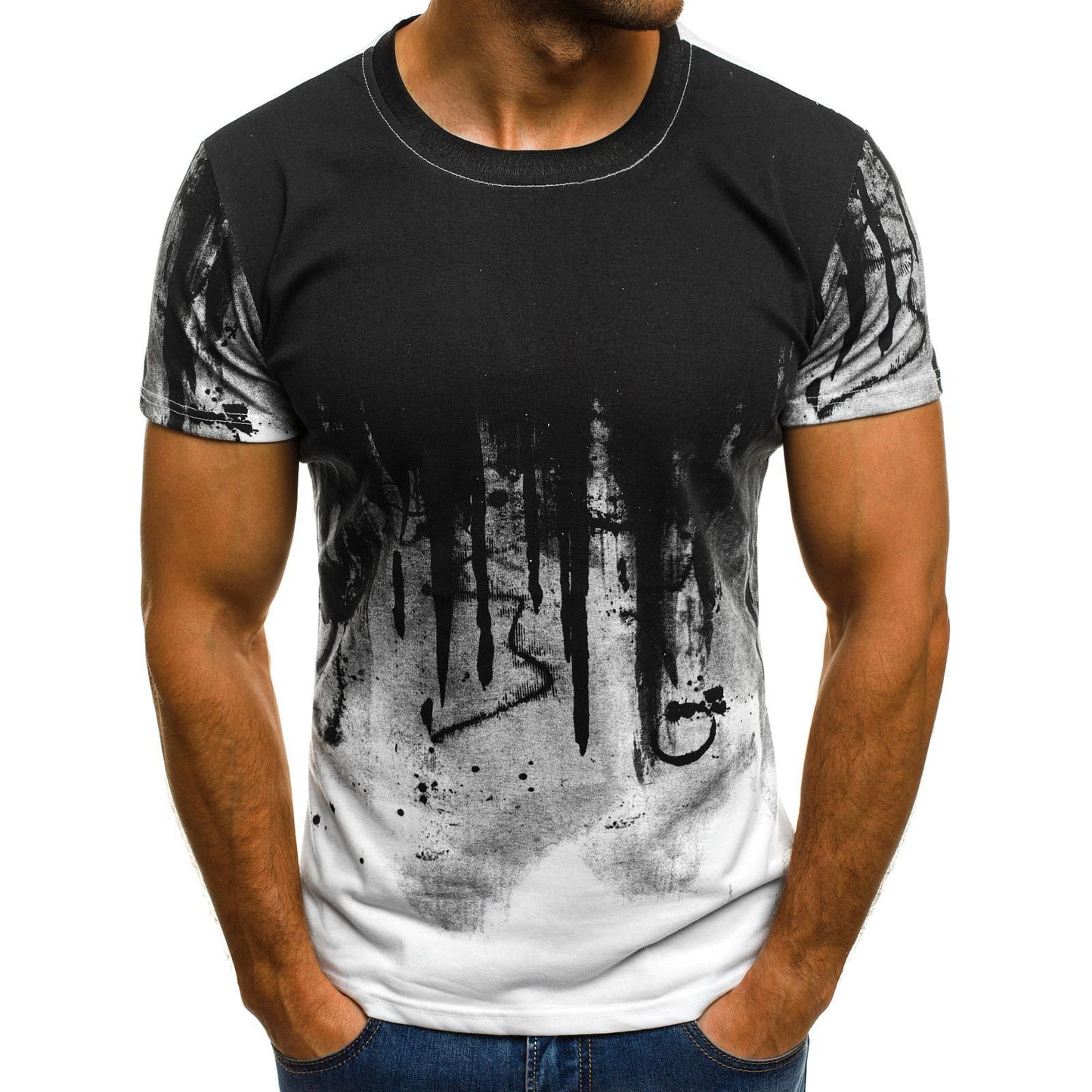 Men's Gradient Fitness Compression T-Shirt – Black & Red Slim Fit Tee