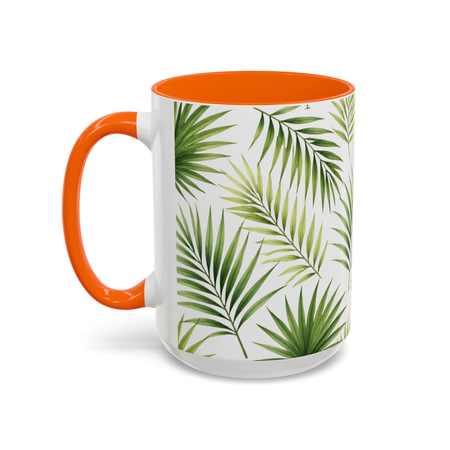 Tropical Palm Accent Coffee Mug – Green Leaf Pattern, 11/15oz