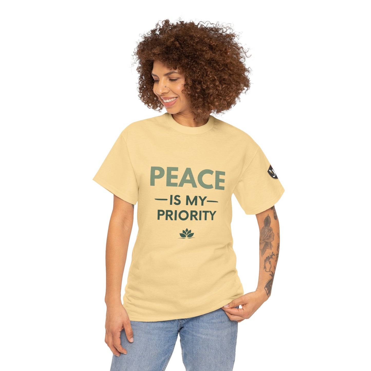 Peace is My Priority Unisex Heavy Cotton Tee, Relaxed Fit T-Shirt, Mindfulness Shirt, Gift for Meditation Lovers