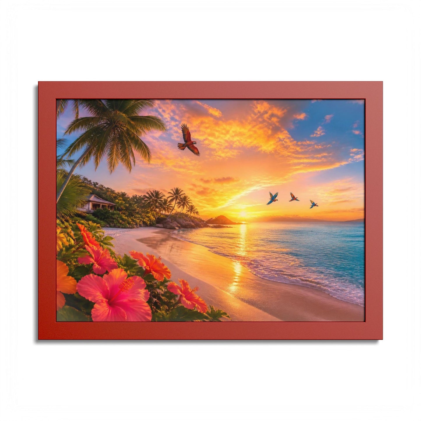 Tropical Sunset Framed Poster — Colorful Beach Wall Art