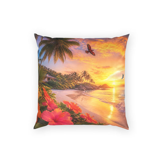 Tropical Sunset Pillow – Beach Scene Poly Velvet Decorative Throw Pillow