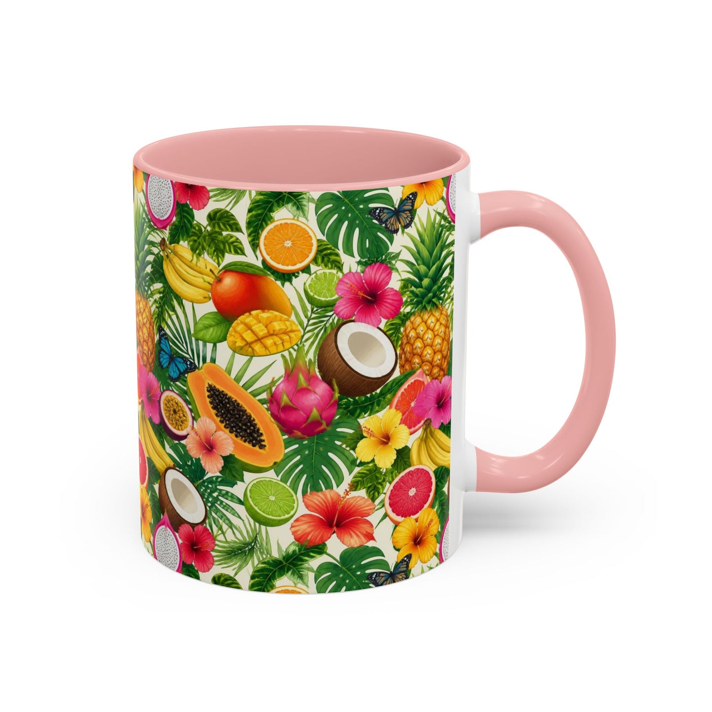 Tropical Fruit Coffee Mug — Colorful Pineapple & Hibiscus Accent Ceramic Mug (11/15oz)