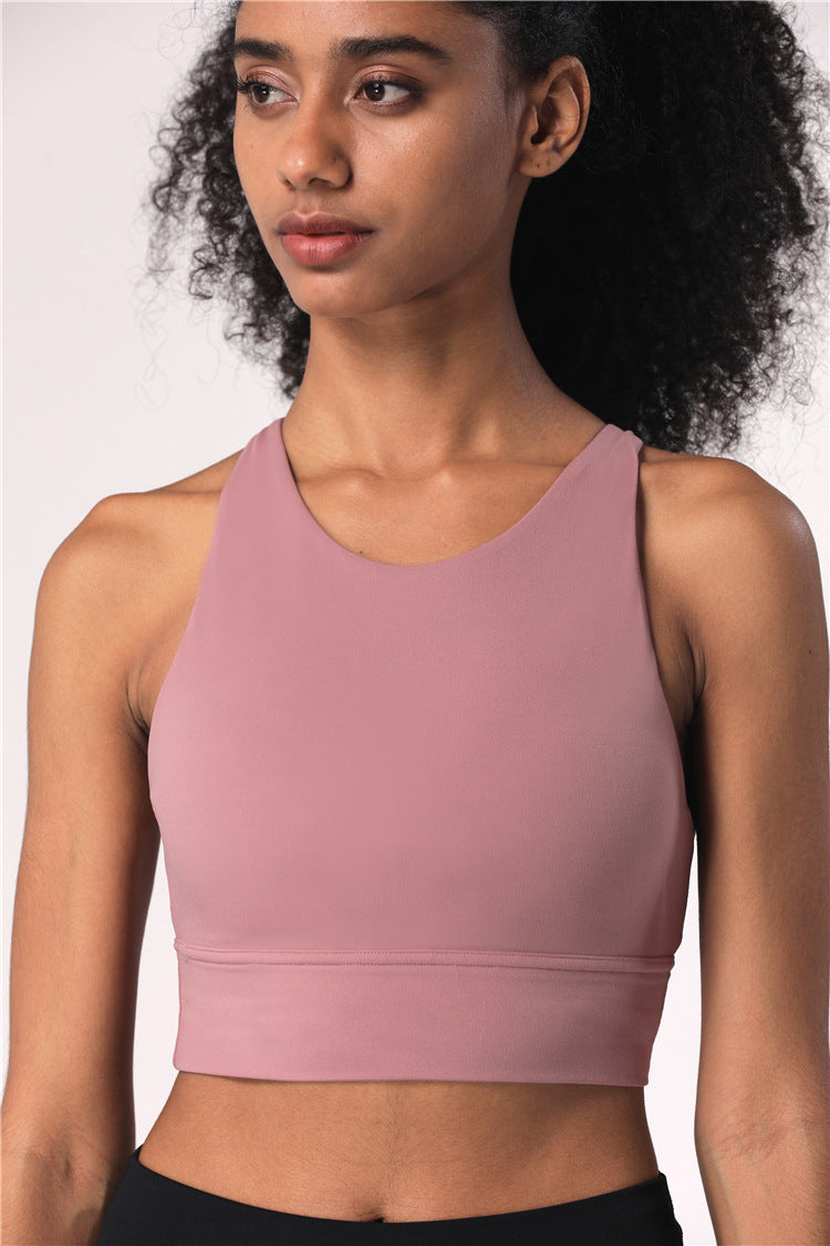 Women's Cross-Back Strappy Longline Yoga Bra – Supportive Fitness Gym Top